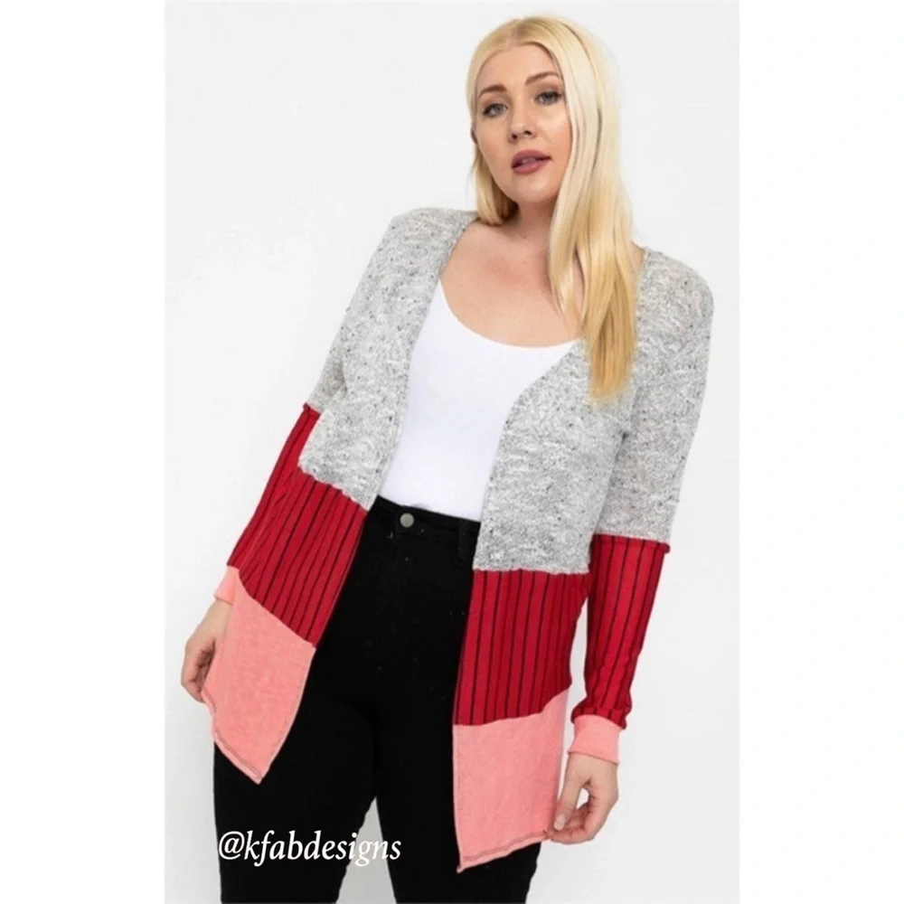 LAST Few! Plus Size Lightweight Silver/Red Coral So Soft Lightweight Cardigan! - Picture 9 of 9